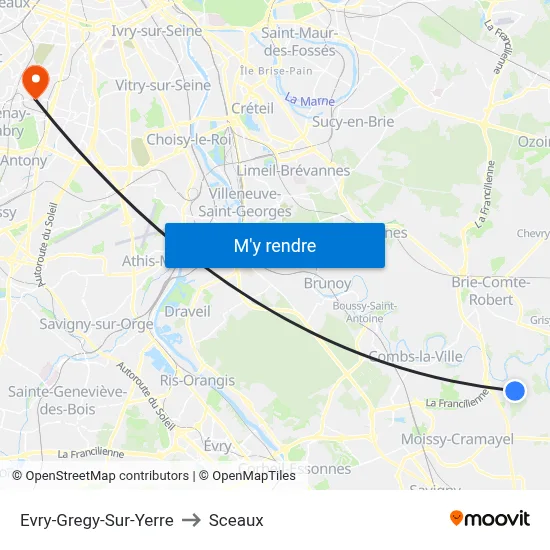 Evry-Gregy-Sur-Yerre to Sceaux map