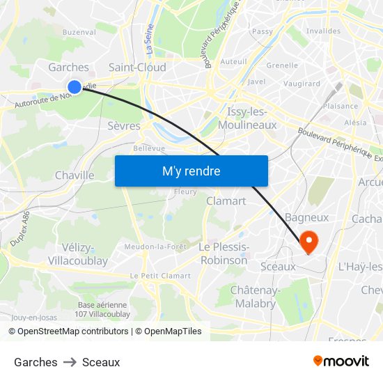 Garches to Sceaux map