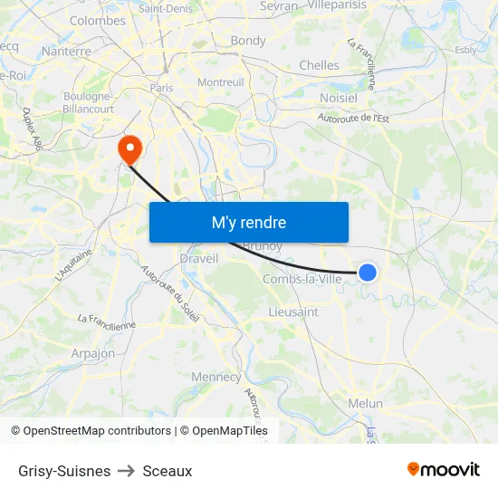 Grisy-Suisnes to Sceaux map