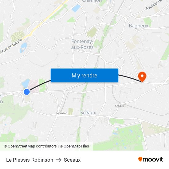 Le Plessis-Robinson to Sceaux map