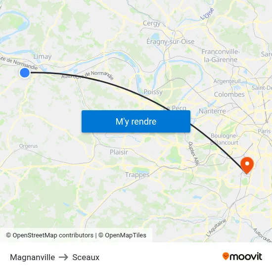 Magnanville to Sceaux map