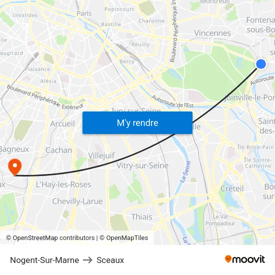 Nogent-Sur-Marne to Sceaux map