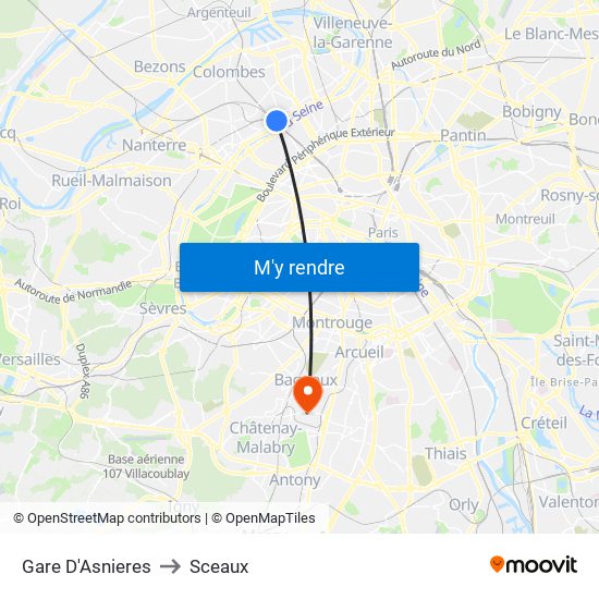Gare D'Asnieres to Sceaux map
