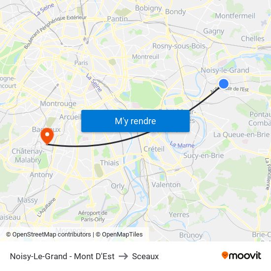 Noisy-Le-Grand - Mont D'Est to Sceaux map