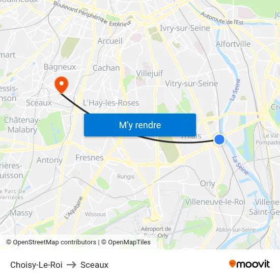 Choisy-Le-Roi to Sceaux map