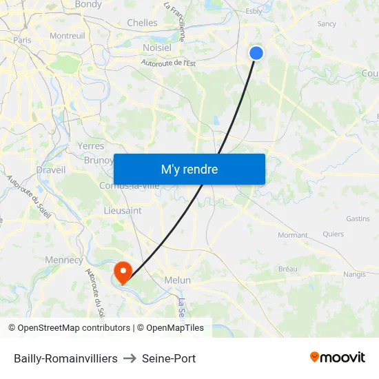 Bailly-Romainvilliers to Seine-Port map