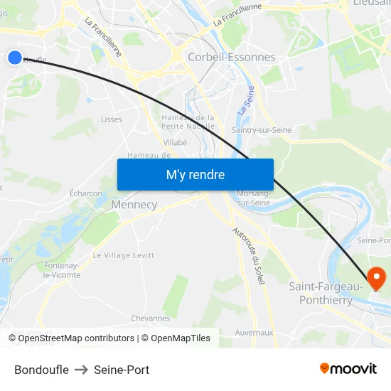 Bondoufle to Seine-Port map