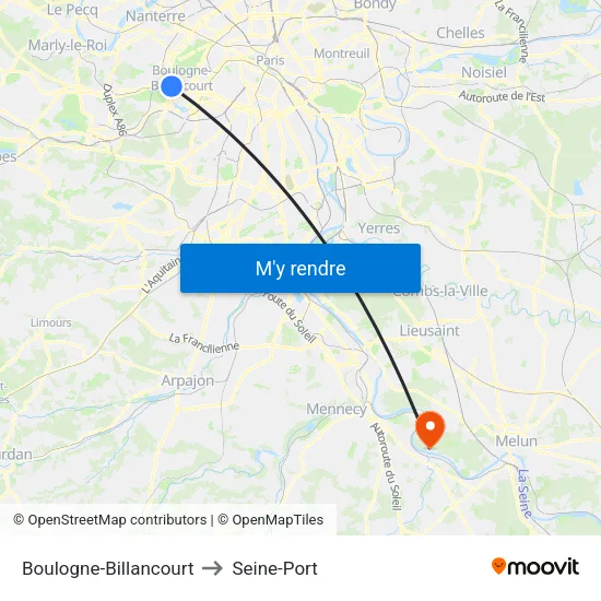 Boulogne-Billancourt to Seine-Port map