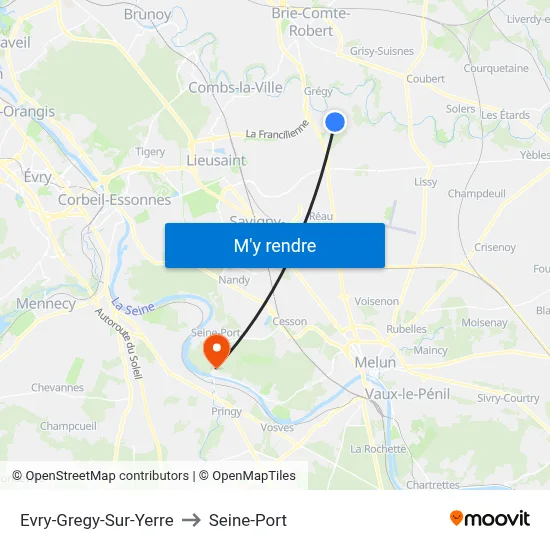 Evry-Gregy-Sur-Yerre to Seine-Port map