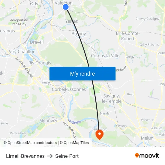 Limeil-Brevannes to Seine-Port map