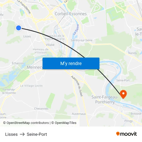 Lisses to Seine-Port map