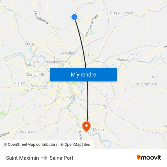 Saint-Maximin to Seine-Port map