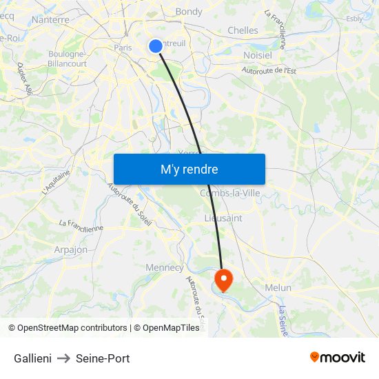 Gallieni to Seine-Port map