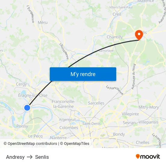 Andresy to Senlis map