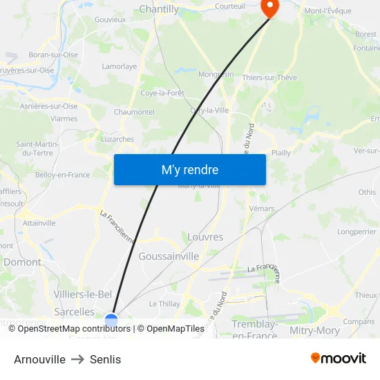 Arnouville to Senlis map