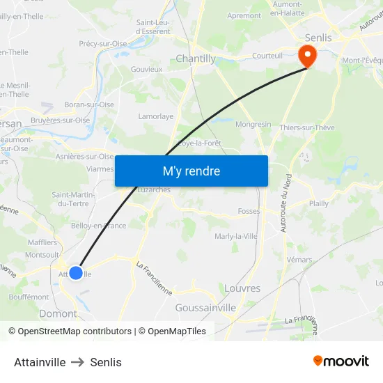 Attainville to Senlis map