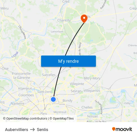 Aubervilliers to Senlis map