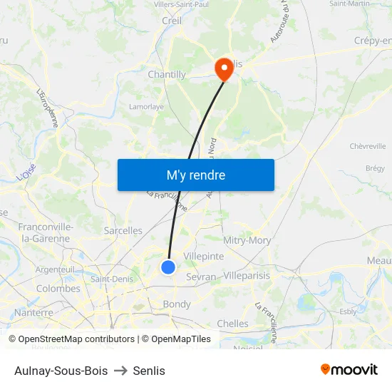 Aulnay-Sous-Bois to Senlis map