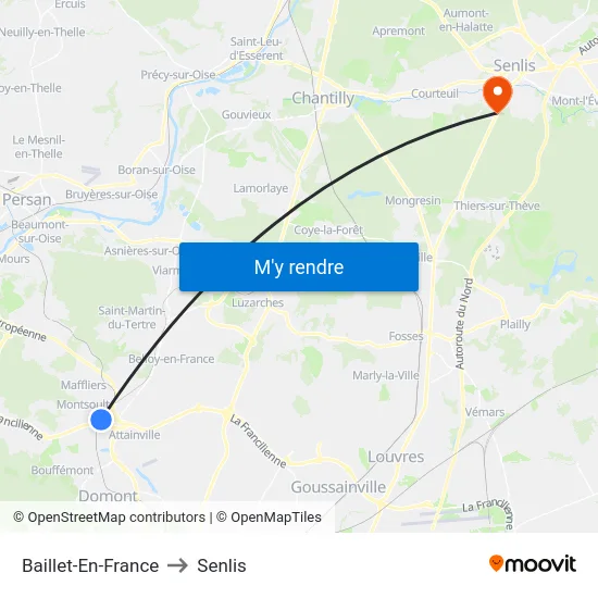Baillet-En-France to Senlis map