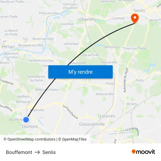 Bouffemont to Senlis map