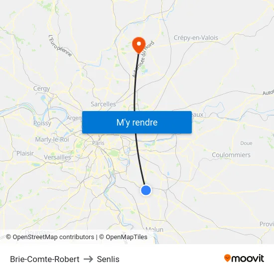 Brie-Comte-Robert to Senlis map