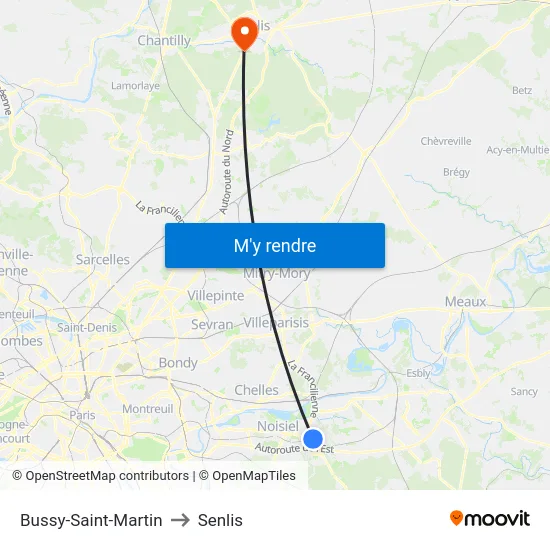 Bussy-Saint-Martin to Senlis map