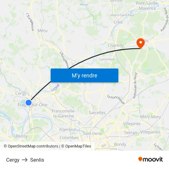 Cergy to Senlis map