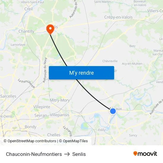 Chauconin-Neufmontiers to Senlis map