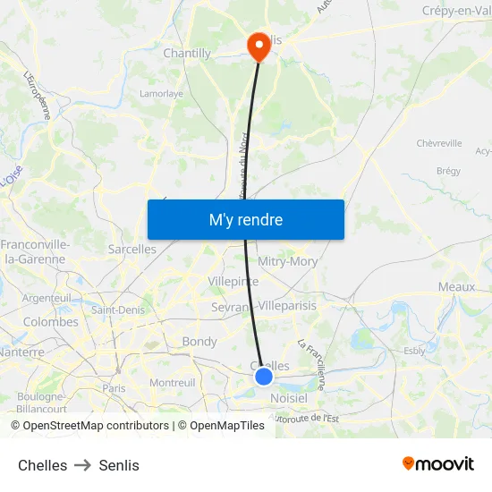 Chelles to Senlis map
