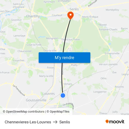 Chennevieres-Les-Louvres to Senlis map