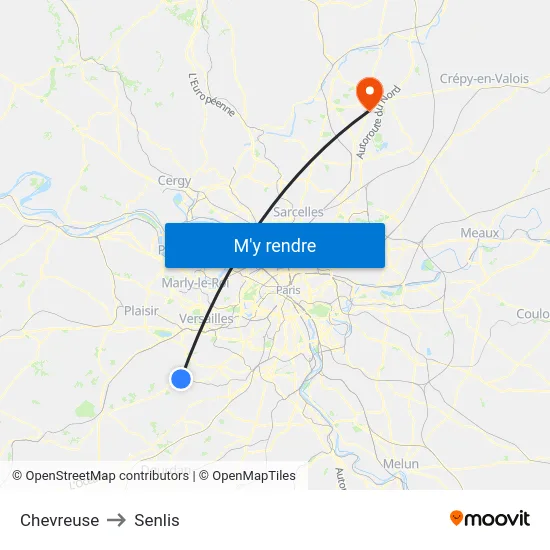 Chevreuse to Senlis map
