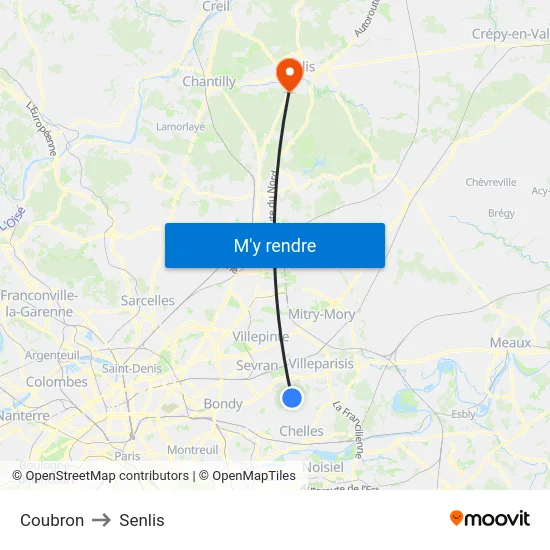 Coubron to Senlis map