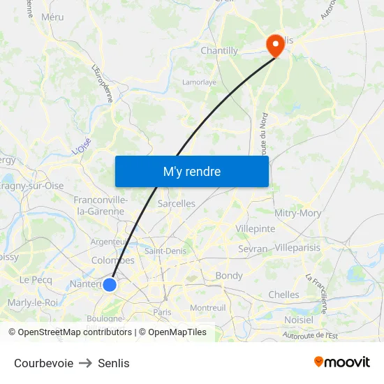 Courbevoie to Senlis map