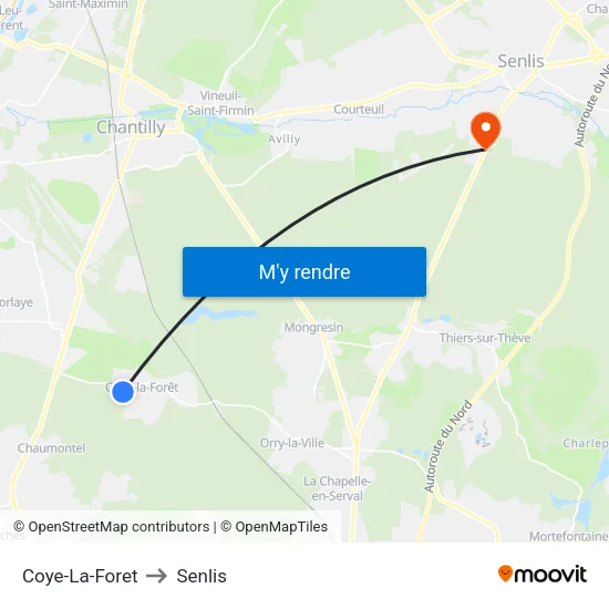 Coye-La-Foret to Senlis map