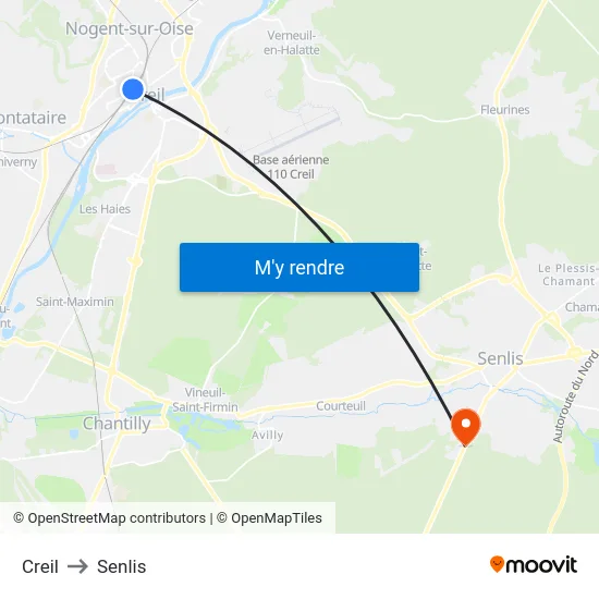 Creil to Senlis map