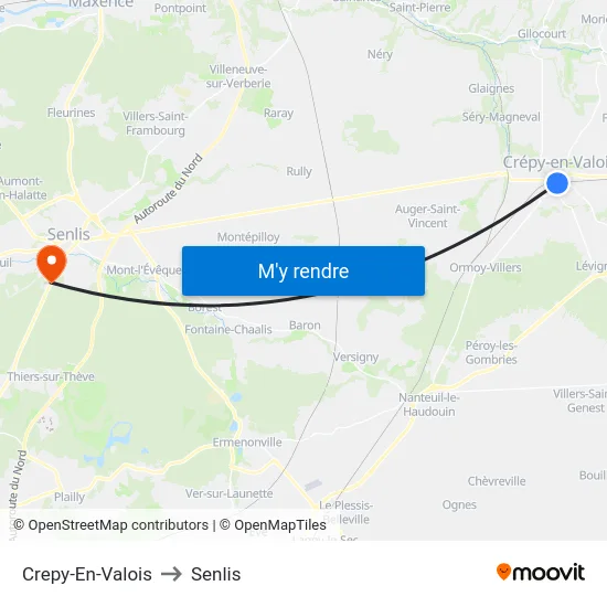 Crepy-En-Valois to Senlis map