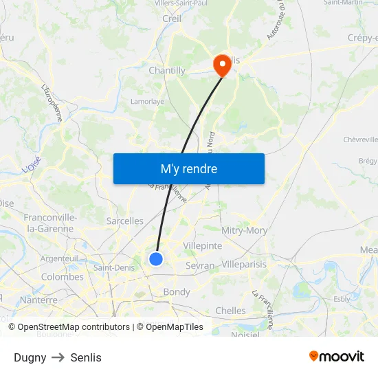 Dugny to Senlis map