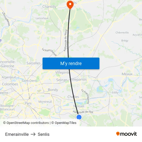 Emerainville to Senlis map
