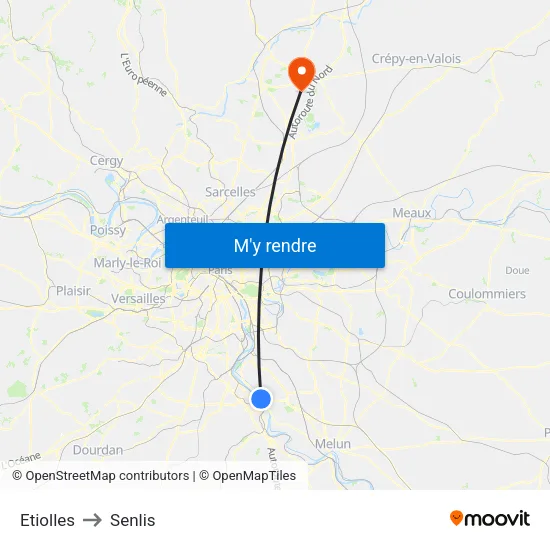 Etiolles to Senlis map