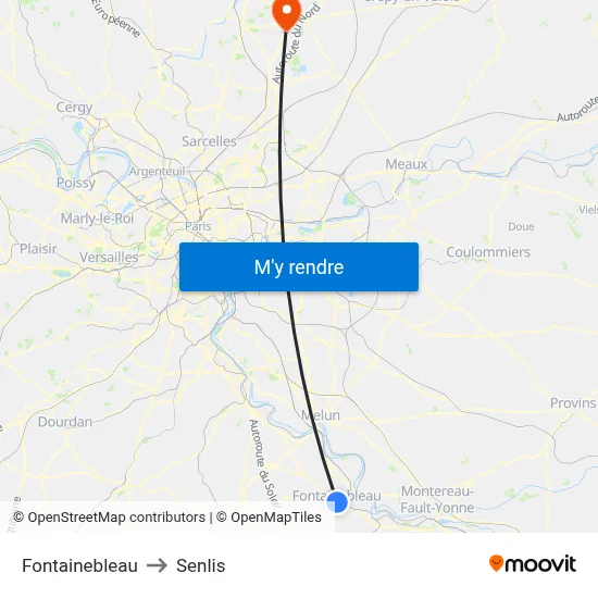 Fontainebleau to Senlis map