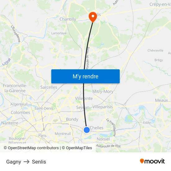 Gagny to Senlis map
