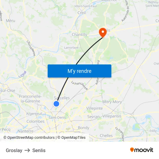 Groslay to Senlis map