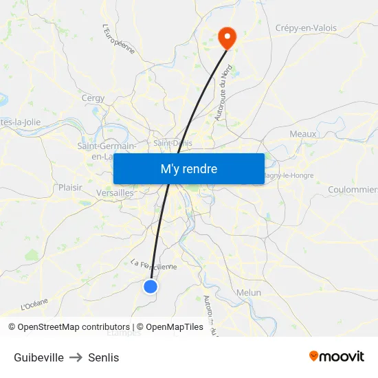 Guibeville to Senlis map