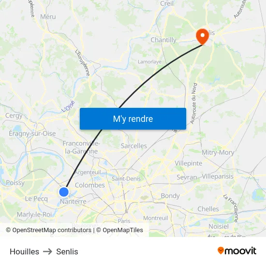 Houilles to Senlis map