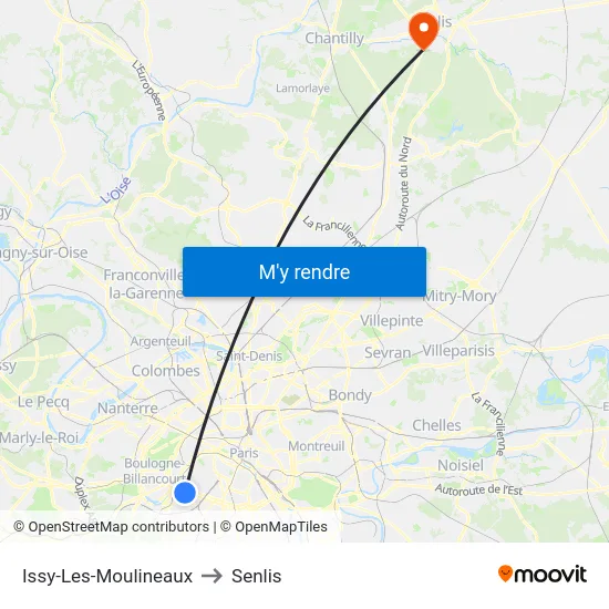 Issy-Les-Moulineaux to Senlis map