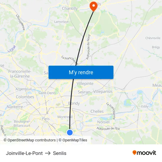 Joinville-Le-Pont to Senlis map
