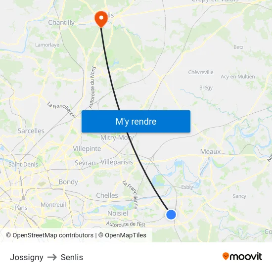 Jossigny to Senlis map