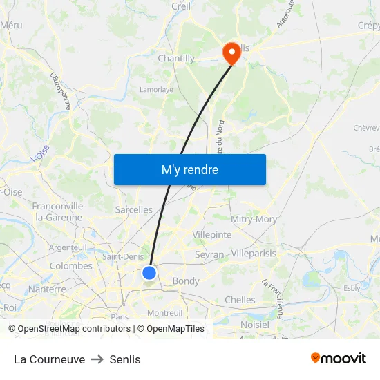 La Courneuve to Senlis map