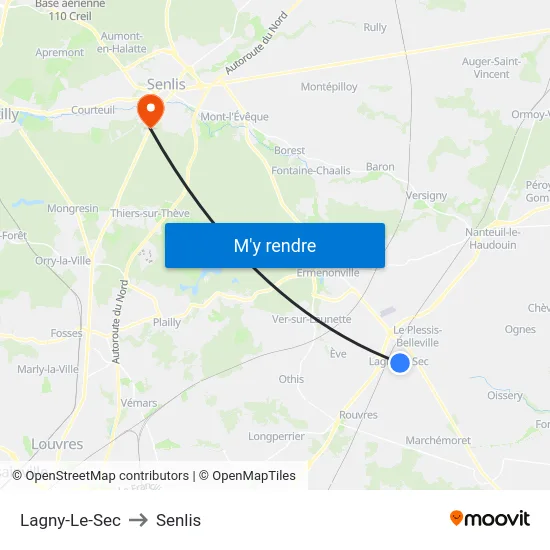Lagny-Le-Sec to Senlis map