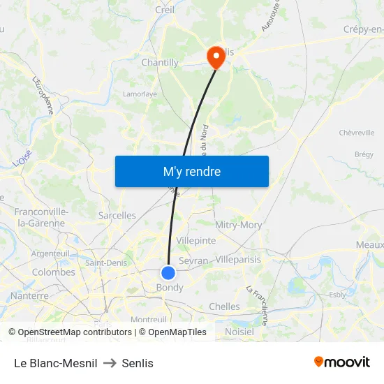 Le Blanc-Mesnil to Senlis map